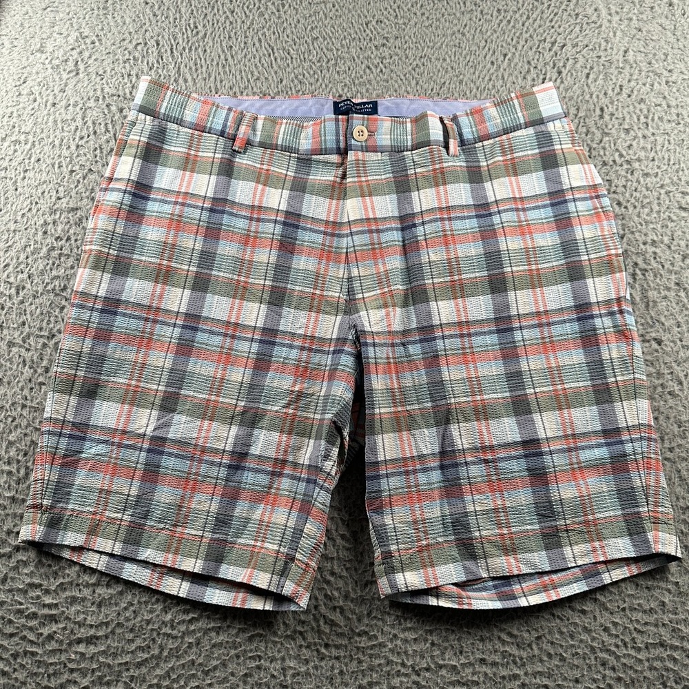Peter Millar Crown Crafted Men's Plaid Shorts‎ 36 Seersucker Golf 8" Casual